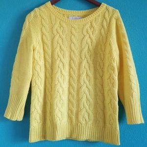 {Loft} Ann Taylor Yellow Plaited Cable Knit Crew Neck Sweater